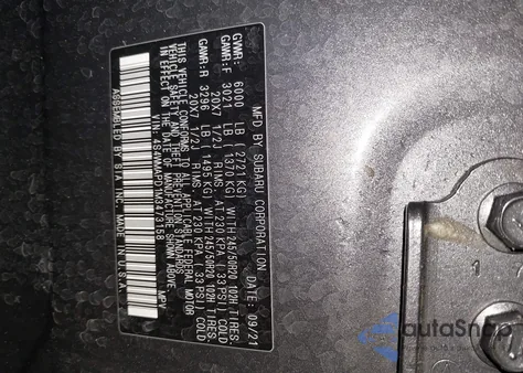 2021 Subaru Ascent Limited z USA, uszkodzony, nr VIN 4S4WMAPD1M3473158